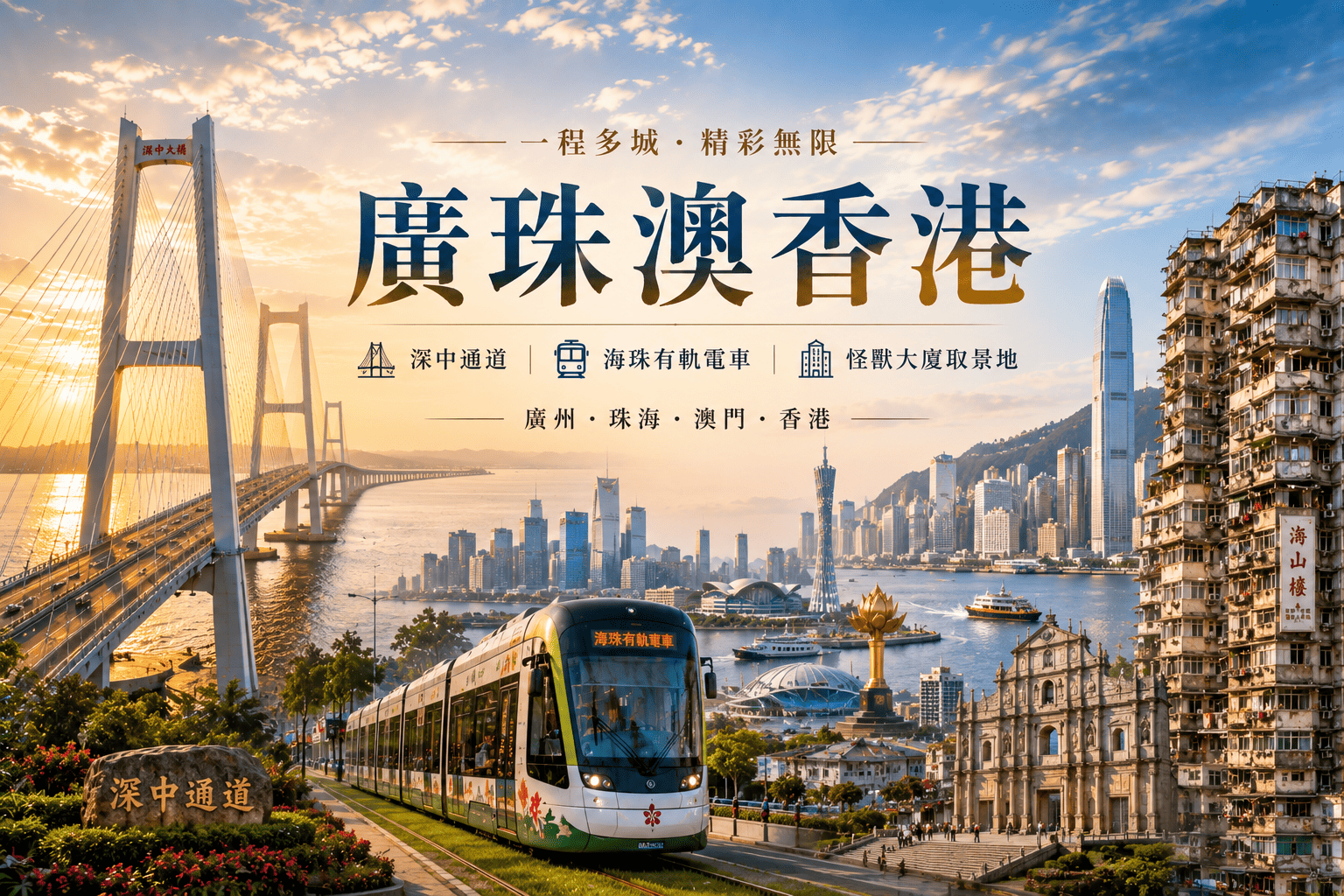 港珠澳跨海之旅．嶺南城市．歷史街區．光影盛宴自由行8日【無購物無自費】